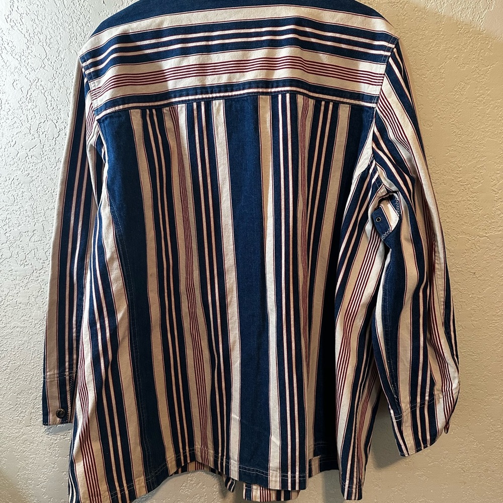 NWOT Vintage Men’s Lauren Ralph Lauren Blue, Red, and White Striped Shirt Jacket - Picture 6 of 6